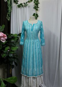 Turquoise Chikankari Tunic