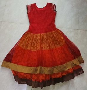 Red &amp; Gold Anarkali Dress