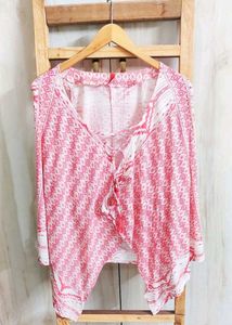 Pink Printed Cotton Shrug Size-42