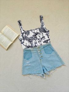 Black & White Dragon Print Crop Top