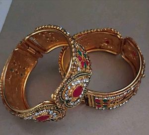 Gold-Tone Ruby &amp; Crystal Bangle Set