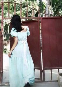 Green Gingham Puff Sleeve Dress