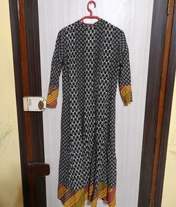 Black &amp; White Printed Long Dress