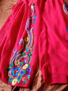 Girls Red Embroidered Dress