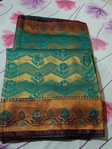 Rama Green And Brown Border Kanjeevaram Saree