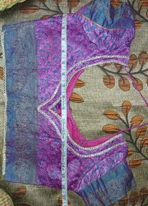 Purple Brocade Readymade Saree Blouse