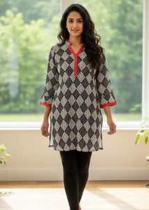 Printed Black & White short Kurta