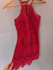 Red Lace Halter Dress