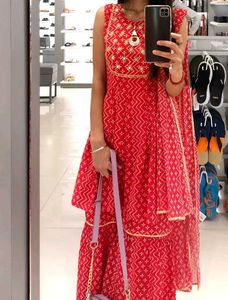 Red Embroidered Sharara Suit