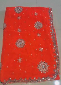 Orange Embellished Saree