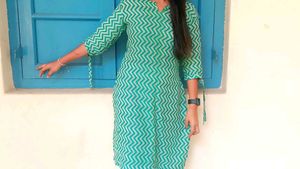 Green & White Chevron Print Kurti