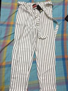 Striped Paper Bag Waist Pants