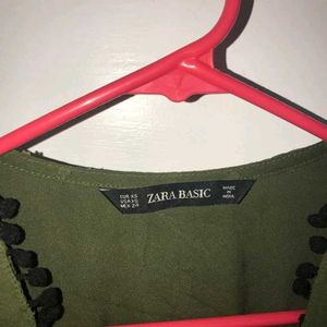 Zara Olive Green Sheer Mini Dress