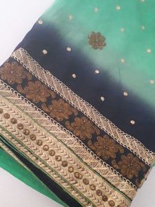 Light Green With Dark Blue Saree