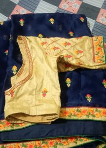 Navy Blue Saree With Blouse