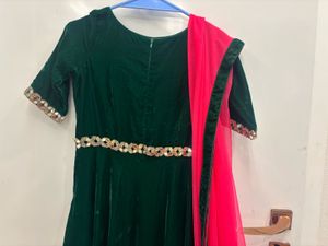 Emerald Green Velvet Anarkali Suit