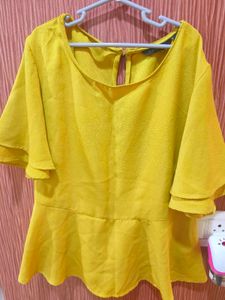 Wardrobe Plain Mustard Top With Frill Sleeves