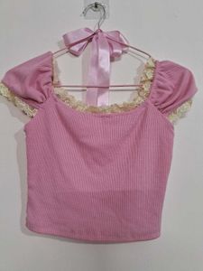 Pink Lace Crop Top
