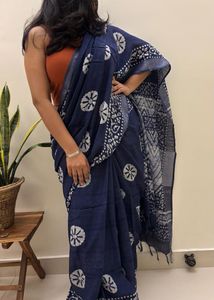 Indigo Saree Silver Zari