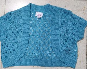 Blue Knitted crochet Shrug with light glitter