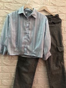 Striped Button-Down Top🍬💗