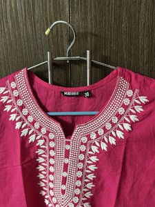 Pink Embroidered Short Kurti Top