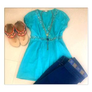 Designer Sepia Embroidered Tunic Top