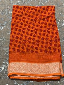 daily wear orange and red shade saree with blouse