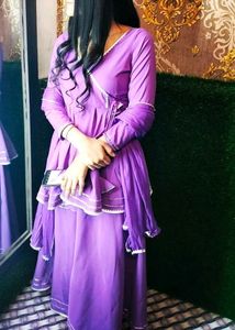Lavender Angrakha Anarkali Kurti & Sharara Suit
