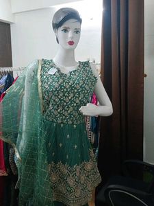 HEAVY WORKED A LINE KURTI WITH FLAERED SHARARA SET