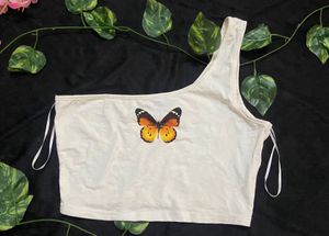 Butterfly One Shoulder Crop Top