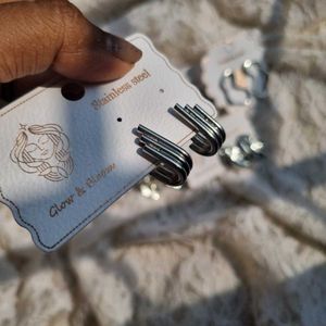 All Geometric Stainless Steel Silver Earrings