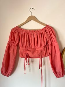 Coral Off-the-Shoulder Crop Top