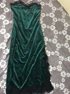 Zara Emerald Green Lace Trim Slip Dress