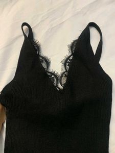 Black Lace Trim Bodycon Dress