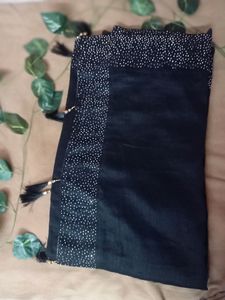 Black saree with streched blouse boat neck 🖤