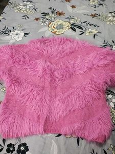 Pink Faux Fur Cropped Sweater