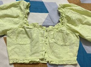 Brave Soul London Pale Lime Buttoned Milkmaid Top