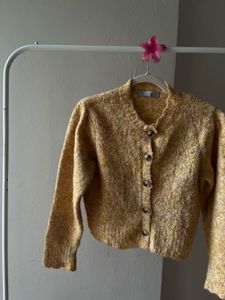 Warm Yellow Round Collar Cardigan