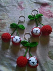 Cute Faced Cherry Crochet Keychain 1, Handmade