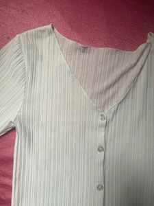 Ribbed Button-Up Top
