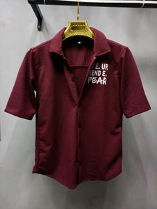 Maroon Knit, Rubber Printed, Shirt (Oversized Fit)