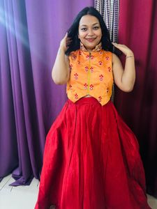 Mirror Work  Embroidered Choli  & Red Skirt