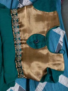 Green Colour Dress With Gold Lace Border