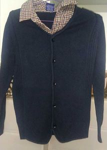 Navy Blue Cardigan And Black Trouser