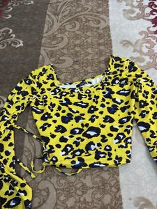 Yellow Animal Print Crop Top