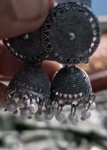 Silver Jhumkas With Pearl Hangings