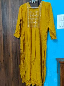 Mustard Yellow Embellished Kurti