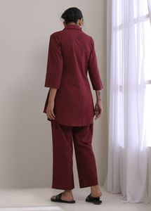 Maroon Dobby Collar Short Co-ord Set