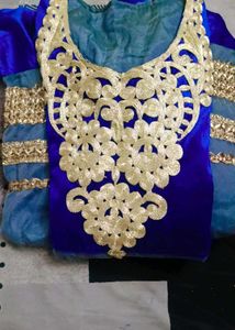 Elegant Blue &amp; Grey Anarkali Gown